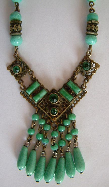 circa 1920's-30's Art Deco Egyptian Revival glass & metal necklace